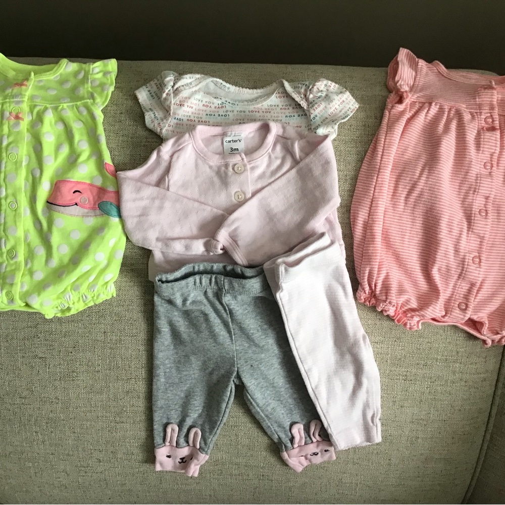 3 Month 🐳 & 🌵 Rompers Bunny & Striped Pants 🩷 You One piece 3 Button Sweater